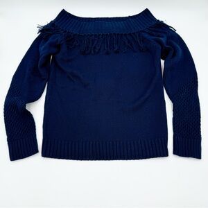 Chaser Navy Blue Women's Sweater with Fringe Detail